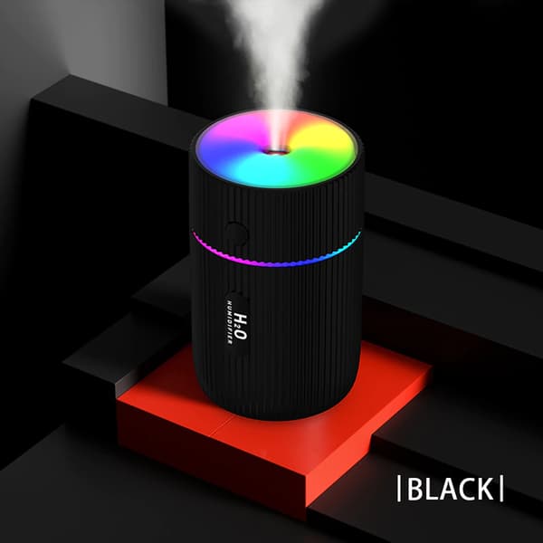 Svart USB-aromdiffusor för bilen - LED-luftfuktare + olja