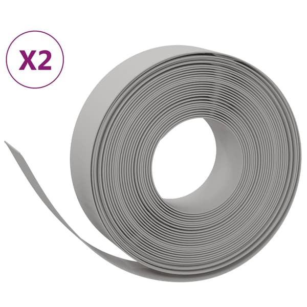 vidaXL Trädgårdskant, 2 st, Grå, 10 m, 15 cm, Polyeten