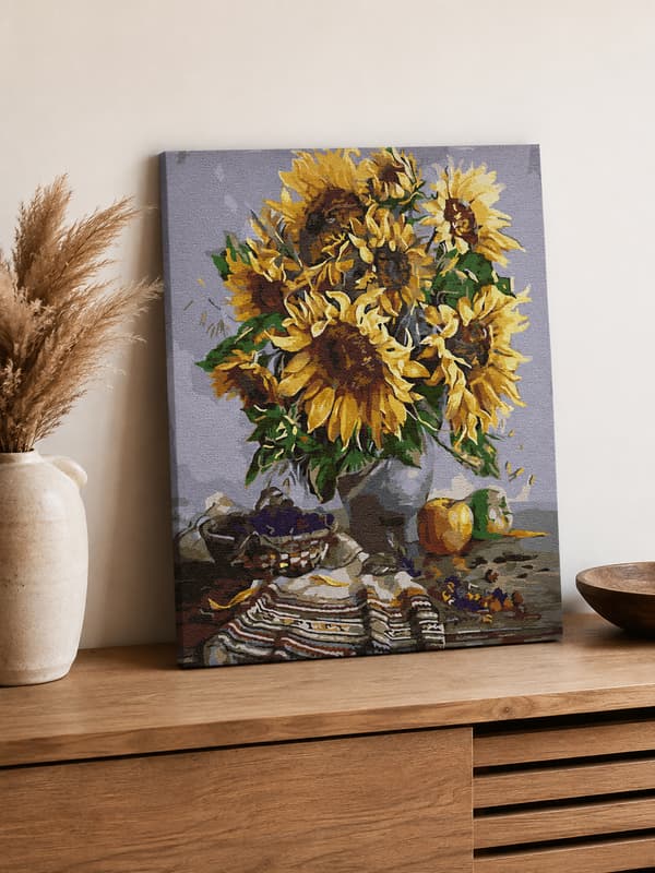 Målning med siffror solrosor i vas 40x50 cm