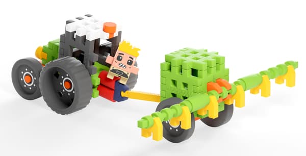 Marioinex WAFFLE mini FARMER-klodser - Traktor med sprøjte, 50 stk.