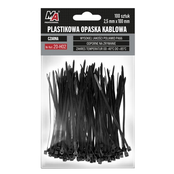 MA Professionel Plastik Kabelbinder - Sort 2,5 mm x 100 100 stk