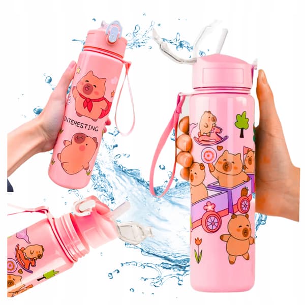 Kapybara-juomapullo pillillä lapsille kouluun 690 ml