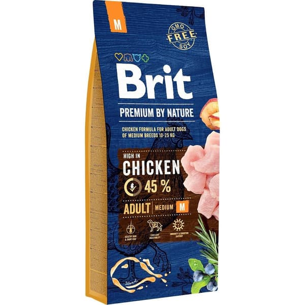 Brit Premium By Nature Adult M 15 kg Kylling Tørfoder