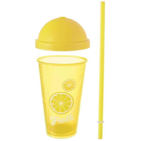 Plastikkop med låg og sugerør 450 ml