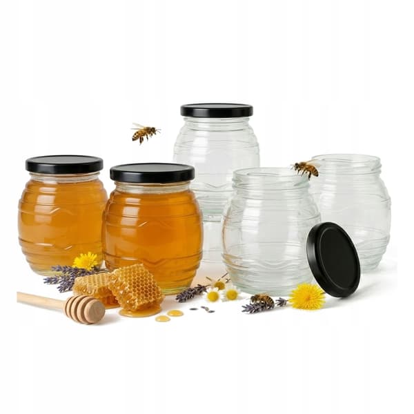 Glaskrukke UL 380 ml krukker til honning, fløde, marmelade, syltetøj, gave 5 stk.