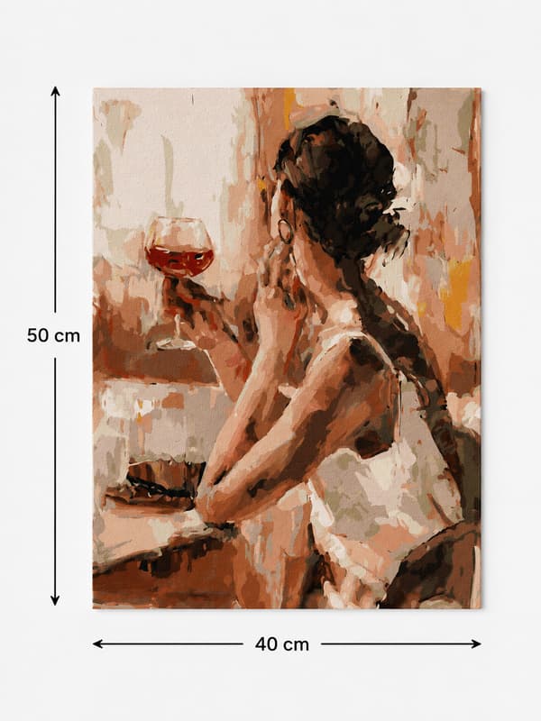 Maleri efter tal med ramme Billeder til maleri - Dame og vin 40x50 cm