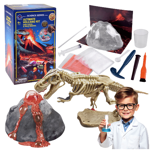 Grävning dinosaurieskelett Vulkan Liten kemist set för barn 6+