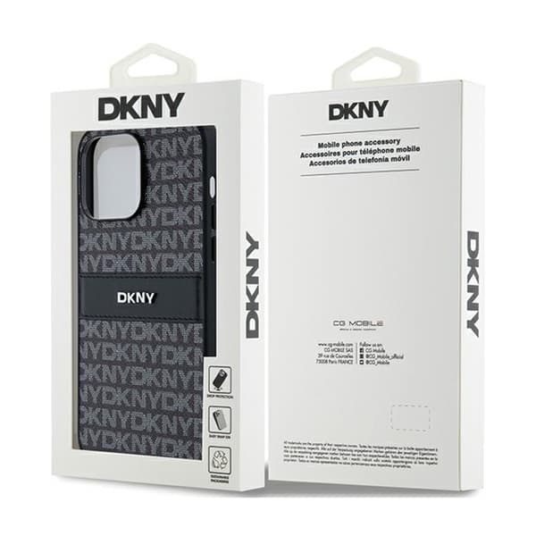 DKNY Læder Mono Stripe & Metal Logo - iPhone 14 Pro Etui (Sort)
