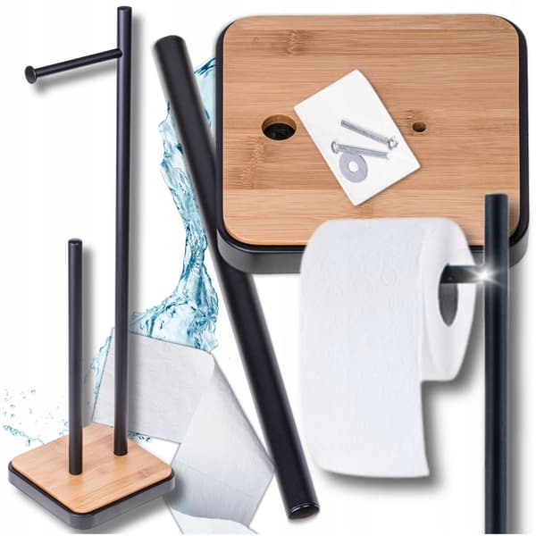 Bambuinen wc-paperiteline, musta, loft-tyylinen, moderni ja kiinteä