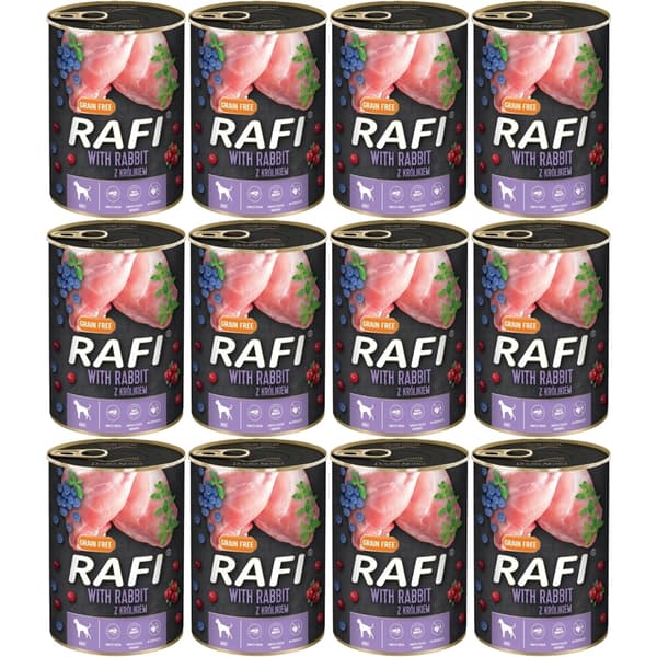 Rafi våtfoder för hundar kanin, blåbär, tranbär 12x800g