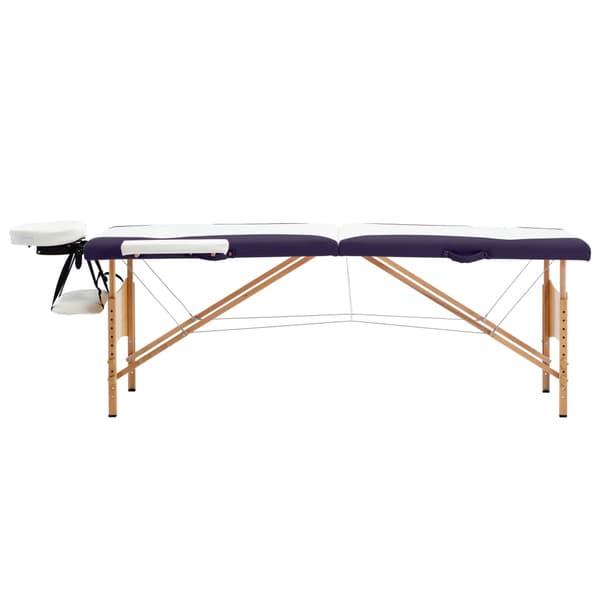 vidaXL foldbart massagebord, 2-zoner, træ, hvid og lilla