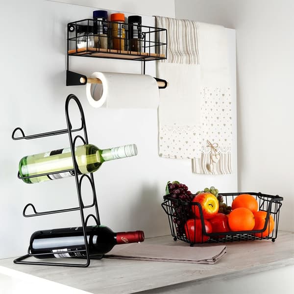 Vinholder sort metal 4 flasker 21x43 cm