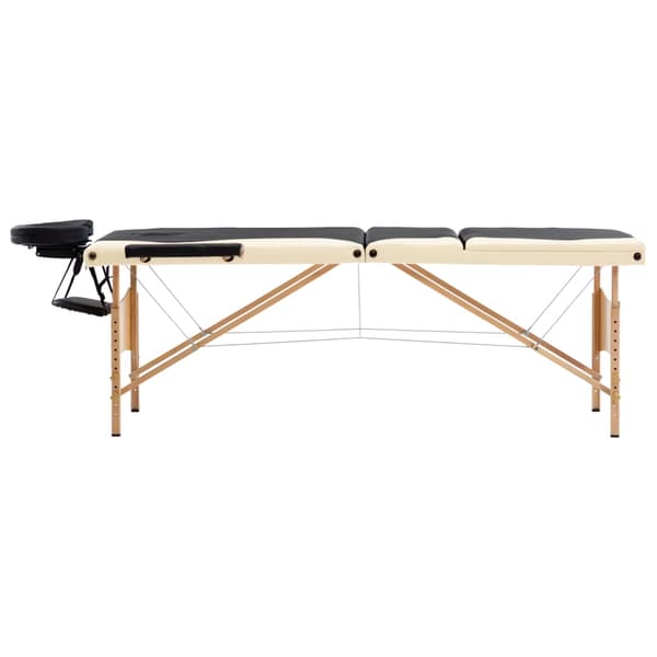 vidaXL foldbart massagebord, 3-zoner, træ, sort og beige