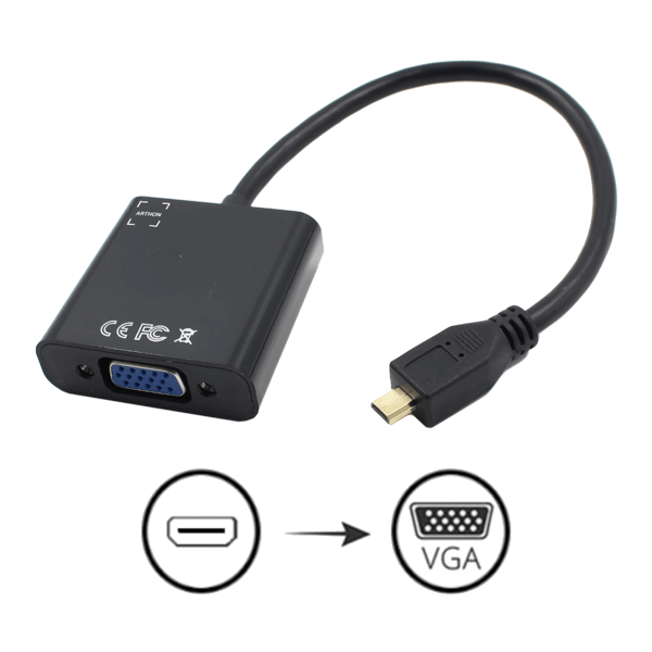 Adapter micro HDMI til VGA + audio jack 3.5 mm konverter for billede og lyd