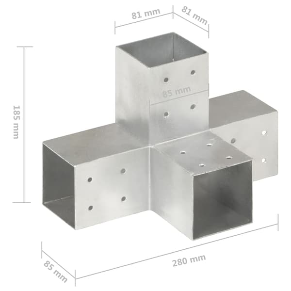 vidaXL X-formade kopplingar, 4 st, galvaniserad metall, 81x81 mm