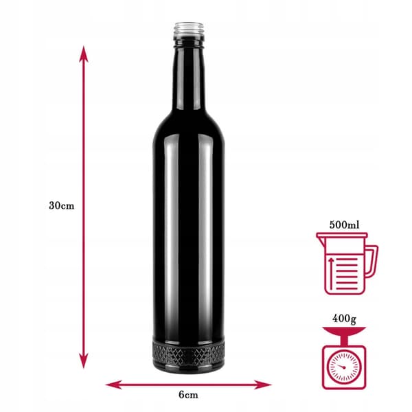 Glasflaske CRYSTAL 500ml SORT ELEGANT til alkohol Vodka Gave