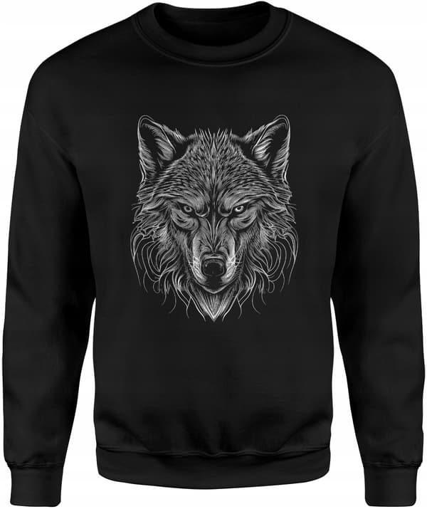 WOLF HERRESWEATSHIRT MED ULVEPRINT, SORT, STØRRELSE M, UDEN HÆTTE