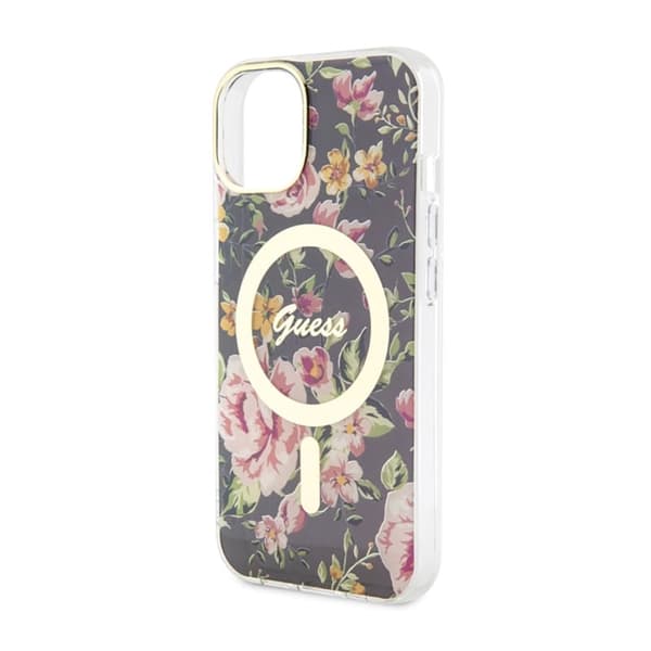 Guess Flower MagSafe - iPhone 14 -kotelo (musta)