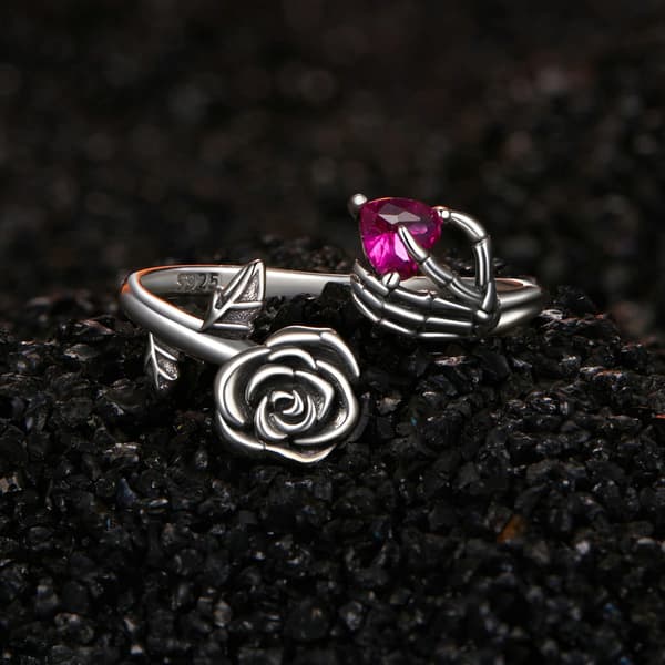 Sølv universal ring skelet hånd HJERTE og ROSE sølv 925