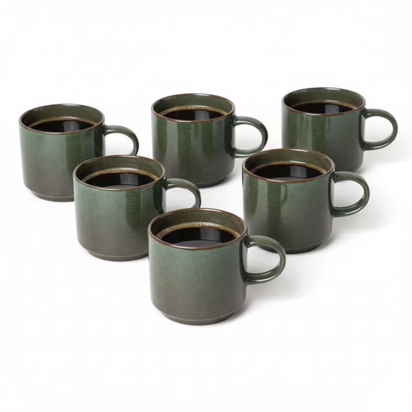 KAFFE- OG TEKRUS SÆT MED 6 STK. MØRKEGRØN MAT 350 ML Ø 9,5 CM