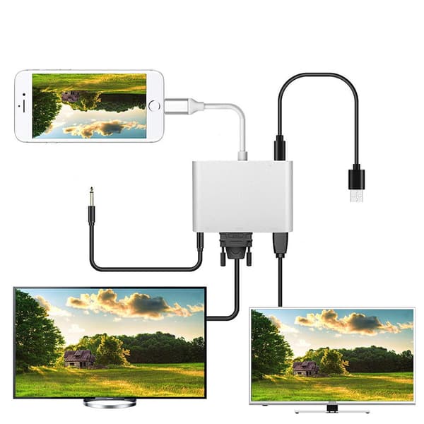 Lightning til HDMI/VGA-adapter + 3,5 mm jack til TV