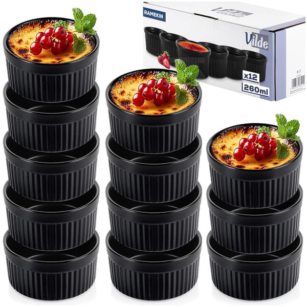Bageskåle keramiske sorte 260 ml 12 stk.