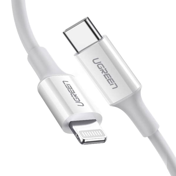 UGREEN US171 USB-C - Lightning-kaapeli, 3A, 0,25 m (valkoinen)