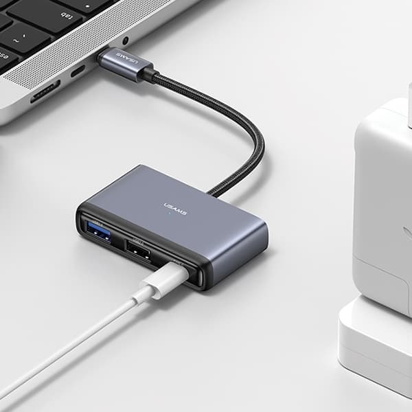 USAMS Adapter HUB 5in1 USB 2.0/USB 3.0/USB-C/TF/SD grå/mörkgrå SJ628HUB01 (US-SJ628)