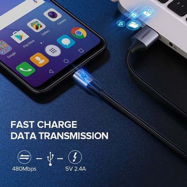 UGREEN US290 USB til Micro USB-kabel QC 3.0 2.4A 1m (sort)