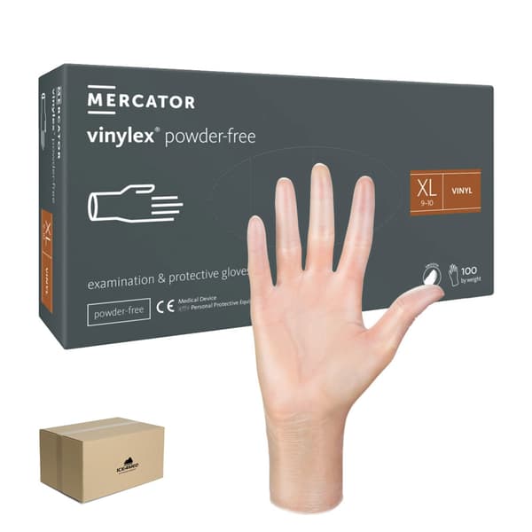 Mercator Vinylex puderfria XL vinylhandskar transparenta 100 st/ask 10-pack