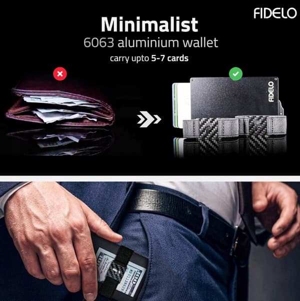 FIDELO HERRPLÅNBOK, GRÅTT LÄDER, KORTHÅLLARE, KLÄMMOR, RFID-BLOCKERING