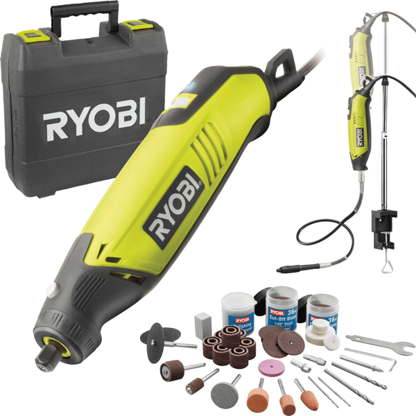 RYOBI lige slibemaskine 150W med sæt af 115 tilbehørsdele