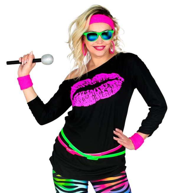 T-shirt Bluse Lips Pink Sort I Love Disco S/M