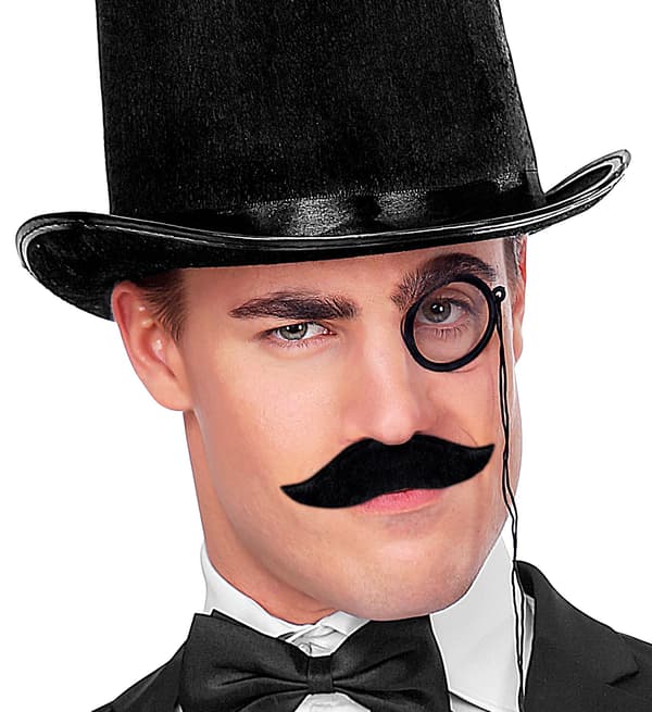 Klassisk svart mustasch retrokostym 1920-talet