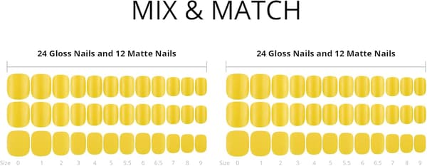PRESS ON NAILS TIPS 72 GUL, GLOSSY OG MAT KLASSISK