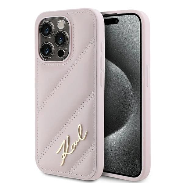 Karl Lagerfeld KLHCP15XPQDSMGP iPhone 15 Pro Max 6.7 rosa/rosa hårt skal Diagonal Quilted Script