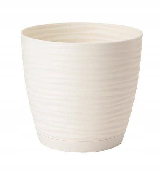 Creme plast urtepotte med underkop 19x17,3cm