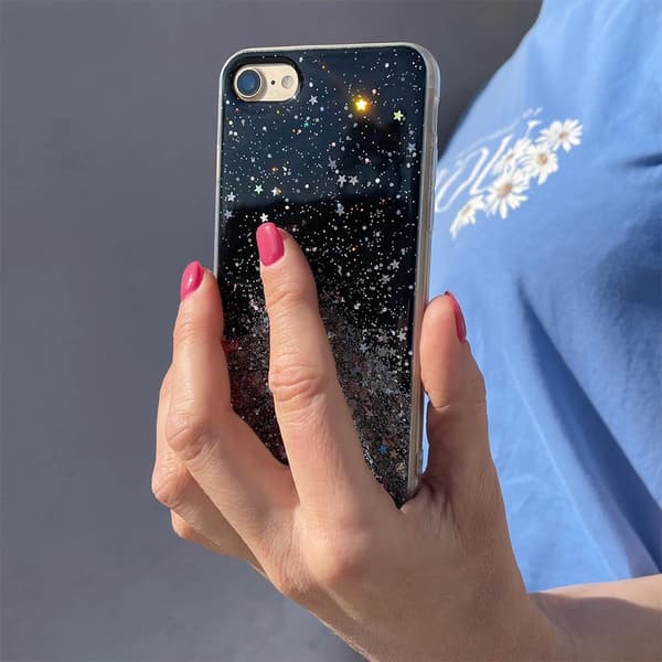 Stjerneglitter-cover til iPhone 13 Pro, skinnende glittercover, sort