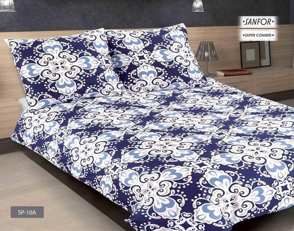 Matex PREMIUM satinsengetøj 160x200 marinblå med ornament