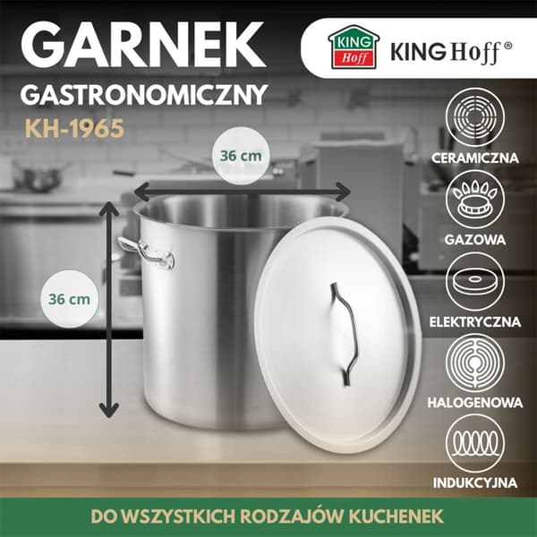 GASTRONOMISK GRYTA MED STÅLLOCK 36L KINGHOFF KH-1965