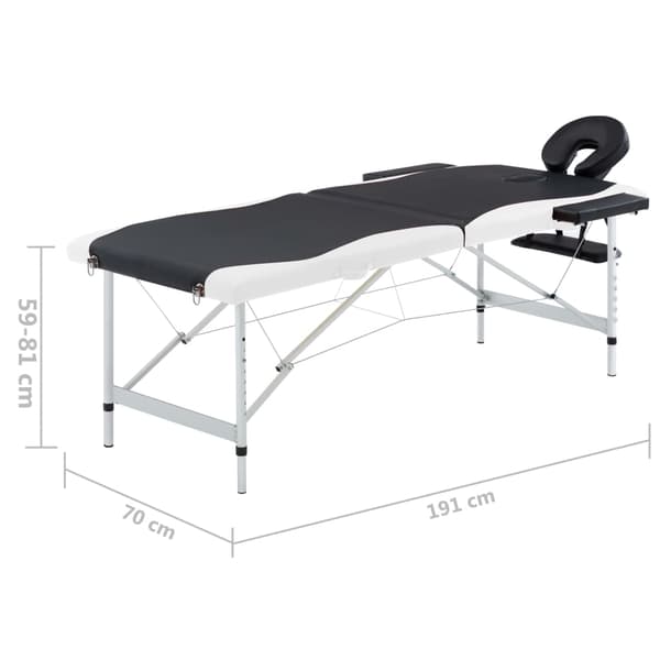 vidaXL foldbart massagebord, 2-zoner, aluminium, sort og hvid
