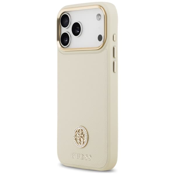 Guess Grained Strass Logo MagSafe -kotelo iPhone 17 Pro Maxille, beige