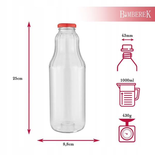 5x FRUIT 1L flasker glaskrukker til juice 1000ml + låg