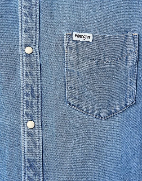 Wrangler skjorte med 1 lomme, lys stenblå denimskjorte, regular M