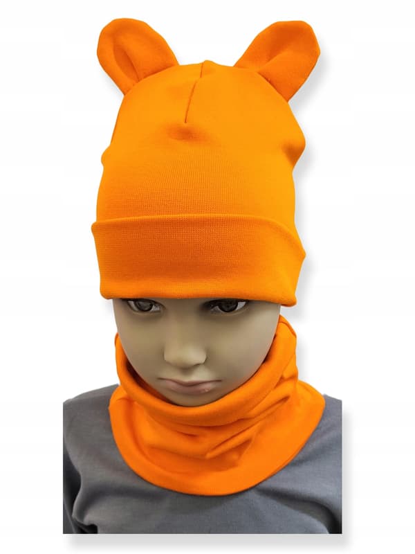 Set Hatt + Halsduk 92-98-104 barnset med öron 46-50 orange