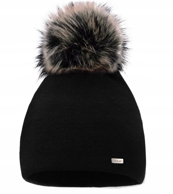 Sort hue med brun pompon, to lag A13