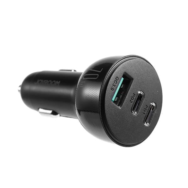 Joyroom 70W biloplader med 3 porte: USB, 2 x USB C sort (JR-CL26)