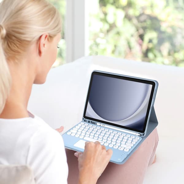 Etui med Bluetooth-tastatur og touchpad til Samsung Galaxy Tab A9 8.7 CFX110 (blå)