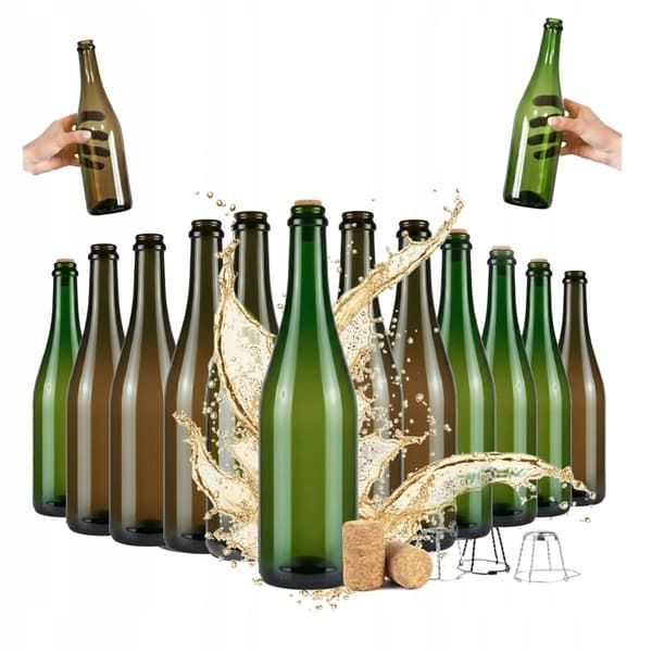 30x Glasflaska för Champagne, Cider, Kombucha, 750 ml, Agglomererad Kork