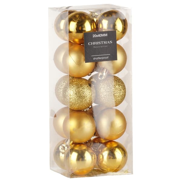 Uknuselige guld julekugler 4 cm 20 stk.